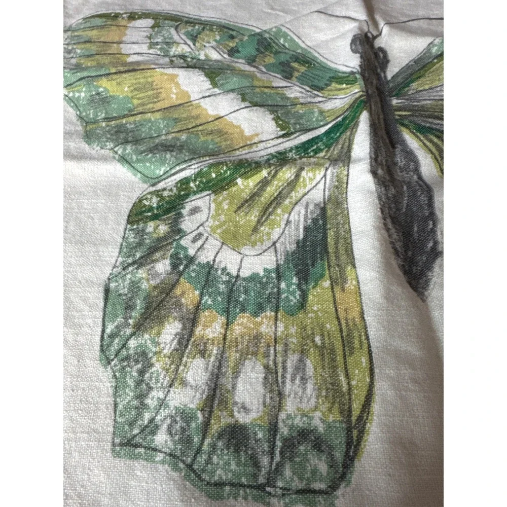 IKEA ROTFJARIL Butterfly Cushion Covers Set of 2 Green Cream 20x20 Ramie Cotton